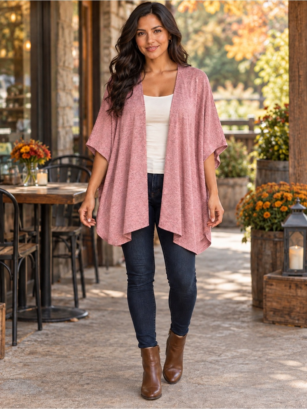 Rose Pink Multi-Wear Knit Wrap Shawl Scarf Convertible Layer